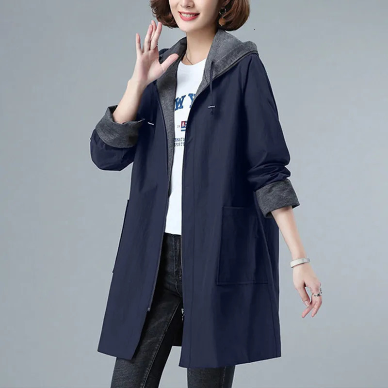 UHYTGF Coats Women Hooded Zipper Oversized Raincoat Jacket Female Korean Trench Coat Casual Spring Windbreaker Ladies 7XL 2696 240701