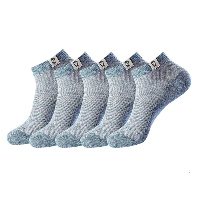 5 Pairs/Lot Mens Summer Thin Socks Cotton Mesh Breathable Old Mans Head Pattern Sports Casual Fashion Men Boat Socks EU38-43 240703