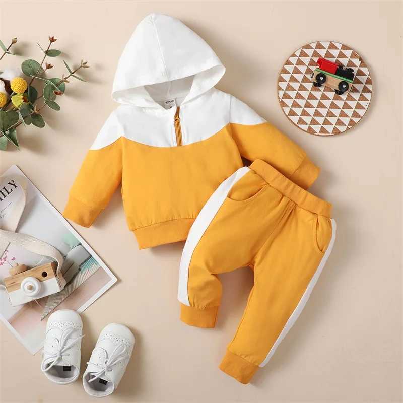 Clothing Sets 0-18M Baby Boys Autumn Clothes Set Newborn Toddler Contrast Color Long Sleeve Zipper Hoodie + Pants Outfits Infant Tracksuits R240708