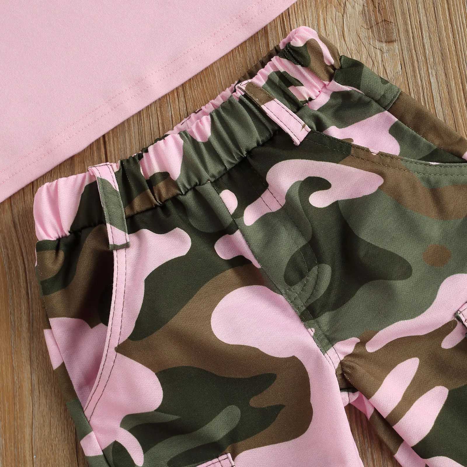 Clothing Sets Infant Kids Baby Girls 2Pcs Clothes Set Sleeveless Letter Printed High Neck Halter Tops with Camouflage Printed Long Pants R240708