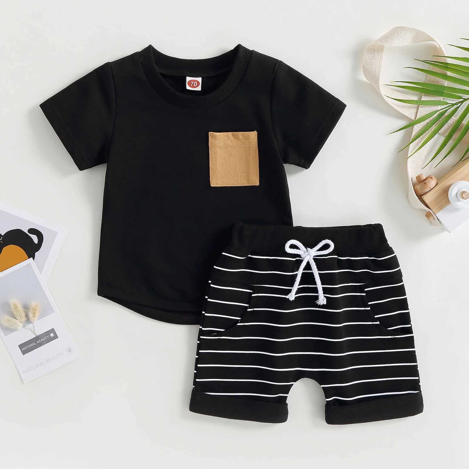 Clothing Sets Pudcoco Infant Newborn Baby Boys Summer Outfit Sets Black Short Sleeve O Neck Letter Tops Cattle Head Cactus Print Shorts 0-18M R240708