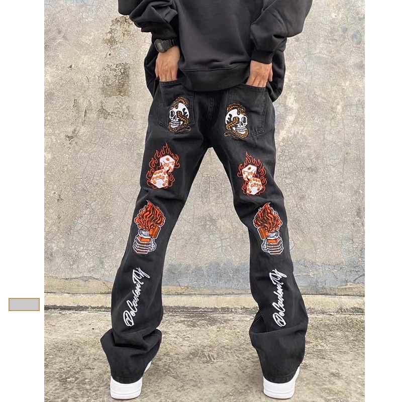 Hot Sale Patchwork Jeans Men New Skinny Jeans Fashion Biker Denim Overall Skinny Pants Casual Mens Clothes Back Embroidery