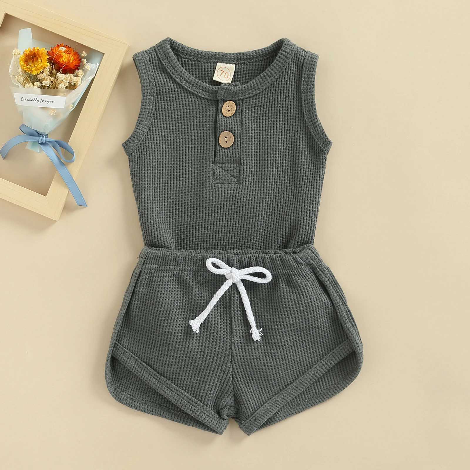 Clothing Sets Infant Baby Boy Clothing Set Newborn Infant Round Neck Sleeveless Solid Color Romper Elastic Waist Shorts R240708