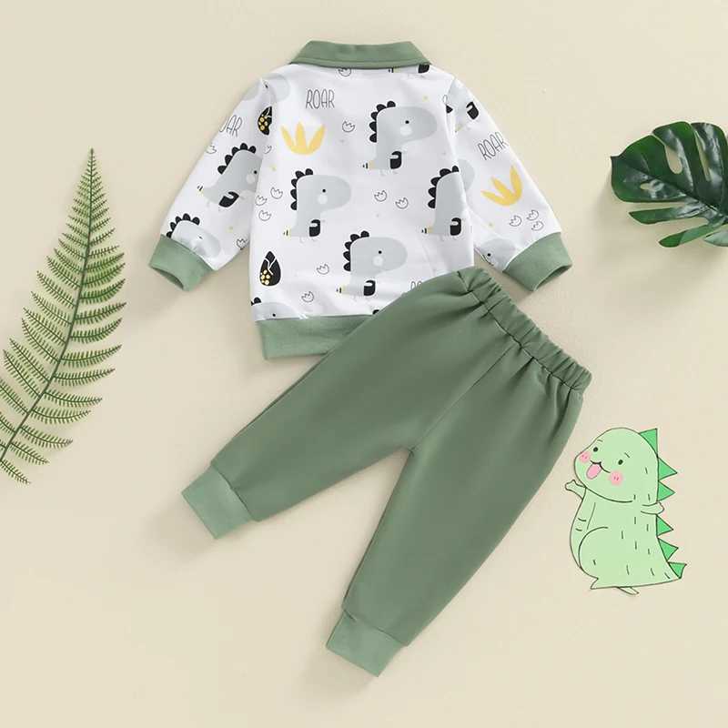 Clothing Sets Baby Boys Autumn Outfit Sets Dinosaur Print Long Sleeve Lapel Sweatshirt Tops and Pant Sets Toddler Tracksuits Boy Clothes R240708