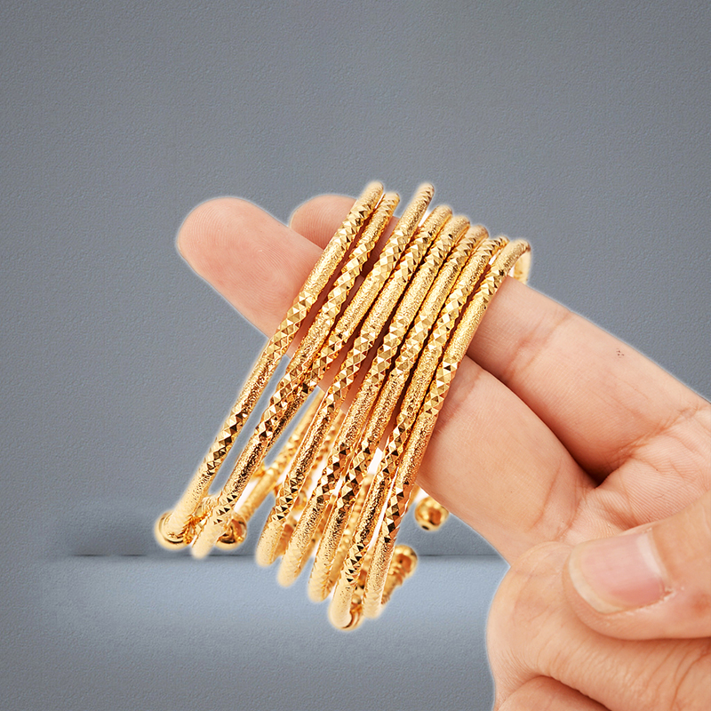 Can Open Fashion Dubai Bangle Jewelry solid Fine Yellow Gold Filled Dubai Bracelet for girl student daughter Africa Arab Items