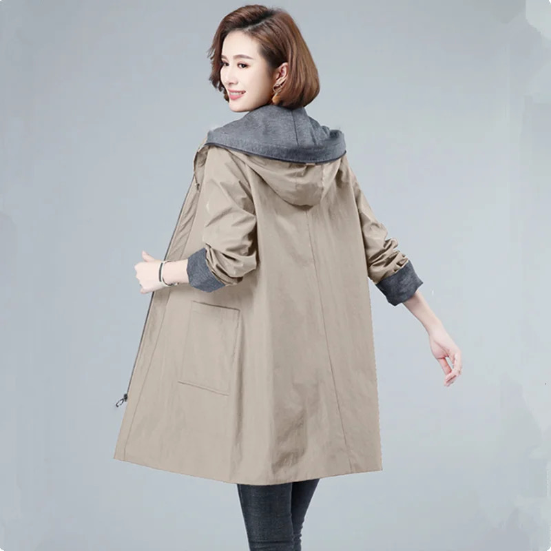 UHYTGF Coats Women Hooded Zipper Oversized Raincoat Jacket Female Korean Trench Coat Casual Spring Windbreaker Ladies 7XL 2696 240701