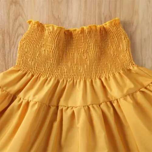 Clothing Sets Toddler Kids Baby Girls Off Shoulder Ruffle Top Shirt Elastic Waist Dress Headband 3Pcs Solid Summer Outfit Set Clothes 2-7T R240708