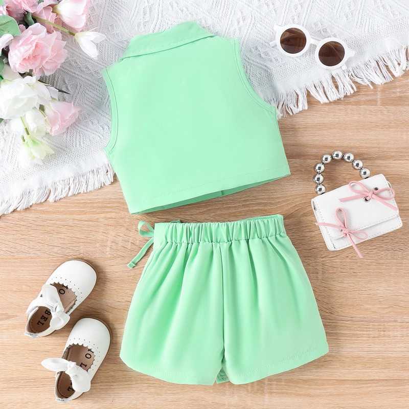 Clothing Sets Pudcoco Toddler Kids Baby Girl 2 Pcs Suit Sleeveless V Neck Double Breasted Tank Tops with Skirt Summer Outfits 6M-4T R240708