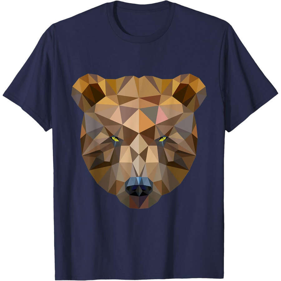 Mens T Shirt Tees Brown Grizzly Bear Polygon Art Geometric Shapes T-Shirt Tops Tshirt Animal printing Clothes Free shipping