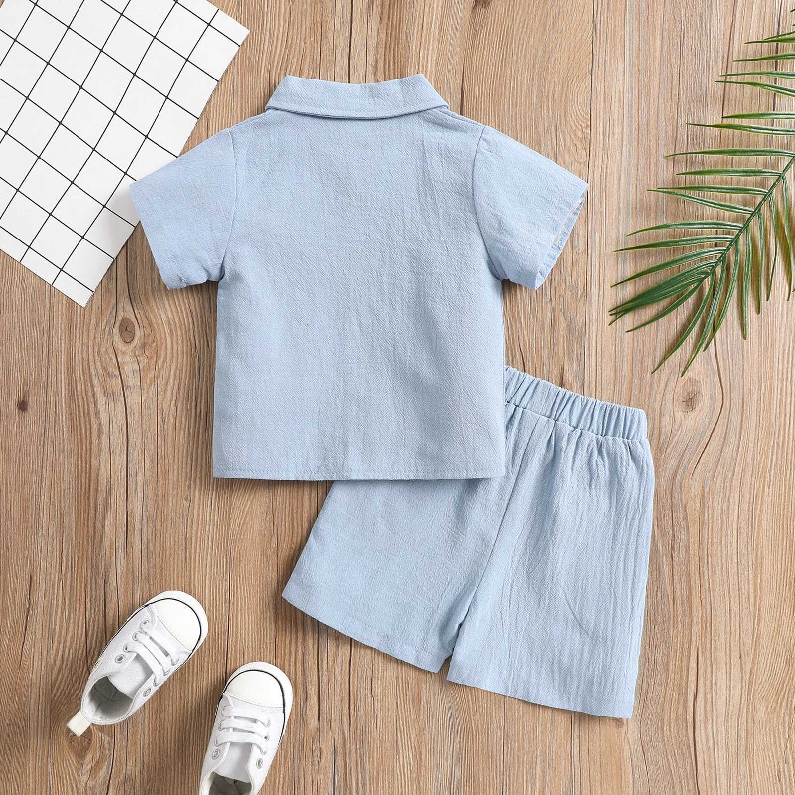 Clothing Sets Toddler Baby Boys Clothes Set Summer Outfit Solid Color Short Sleeve Lapel Neck Shirt Top+Casual Shorts 6M-4Y