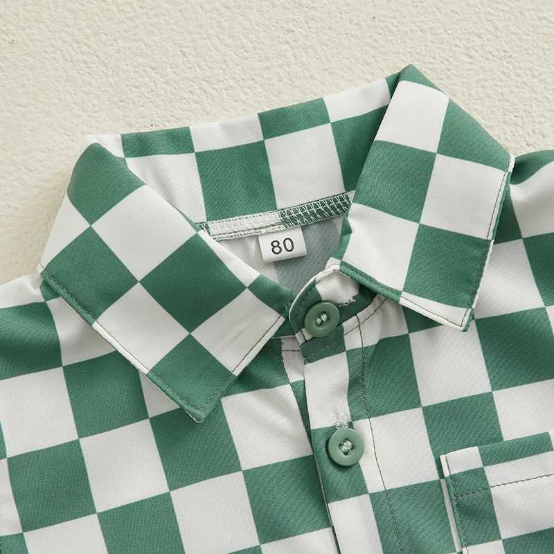 Clothing Sets Summer Toddler Boys Gentleman Outfit Clothing Checkerboard Print Button Short Sleeves Shirt and Shorts Set for Formal Wear