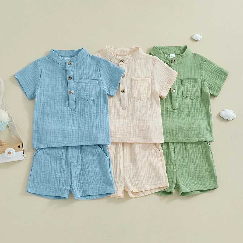 Clothing Sets Baby Kids Boys Clothing Set Casual Short Sleeve Button Up Tops and Solid Color Shorts Toddler Set Summer Outfit JWAR