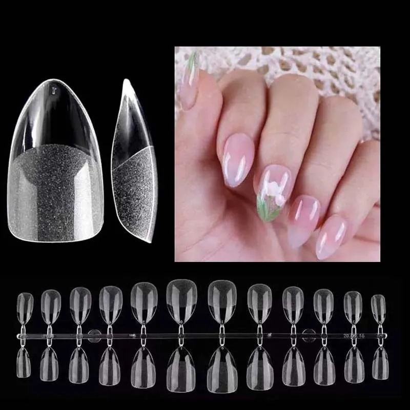 120 pieces of short almond oval false nail tip extension system engraving full cover nail gel French ballet dancer capsule pressing tip 240705