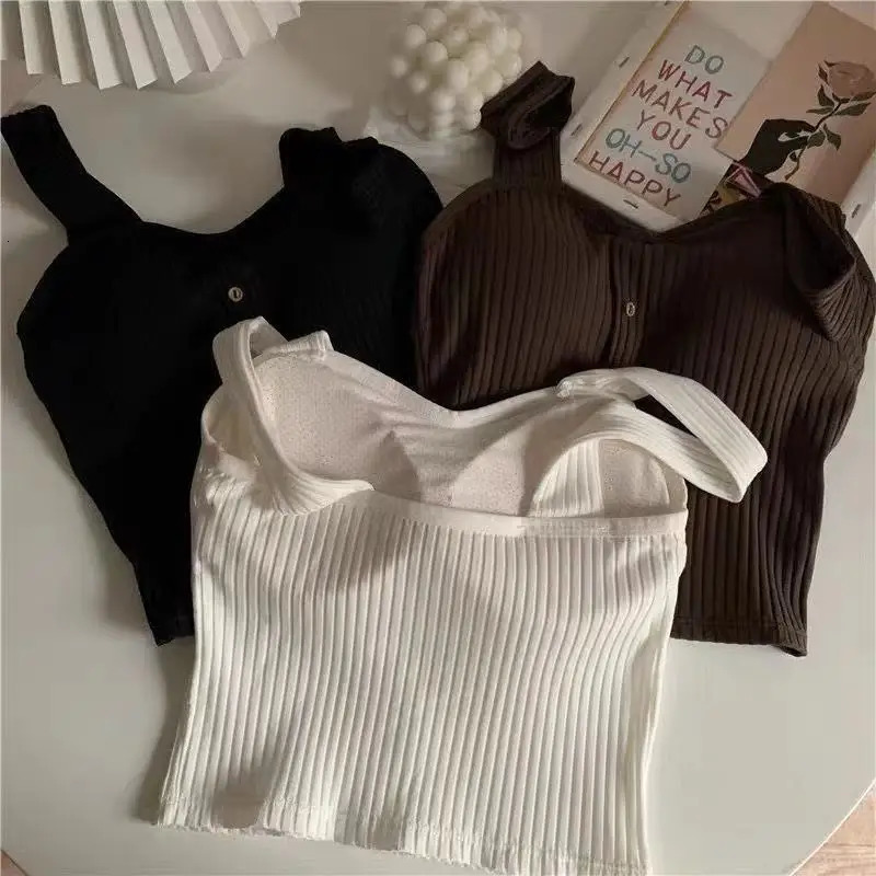 Cute Sleeveless Cropped Tank Top Womens Crop Top Summer Korean Corset Top Camisole Knit Sexy Slim Vest Bra Tops Female Y2k 240703