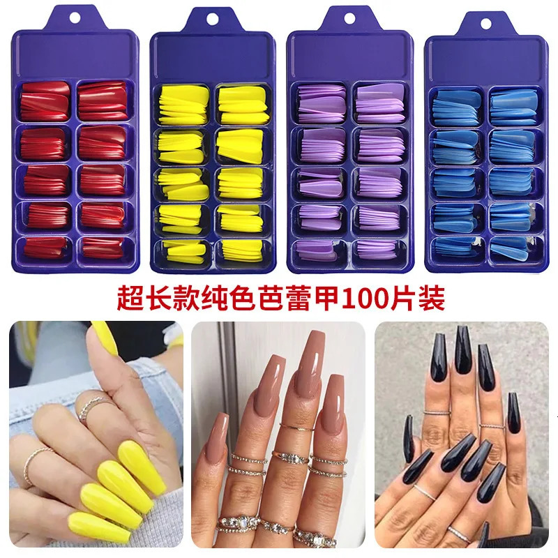 100Pcs Candy Color Long Ballet Dancer False Nail Tip Full Cover Matte Acrylic False Nail Tip DIY Beauty Hand Extension Tool 240705