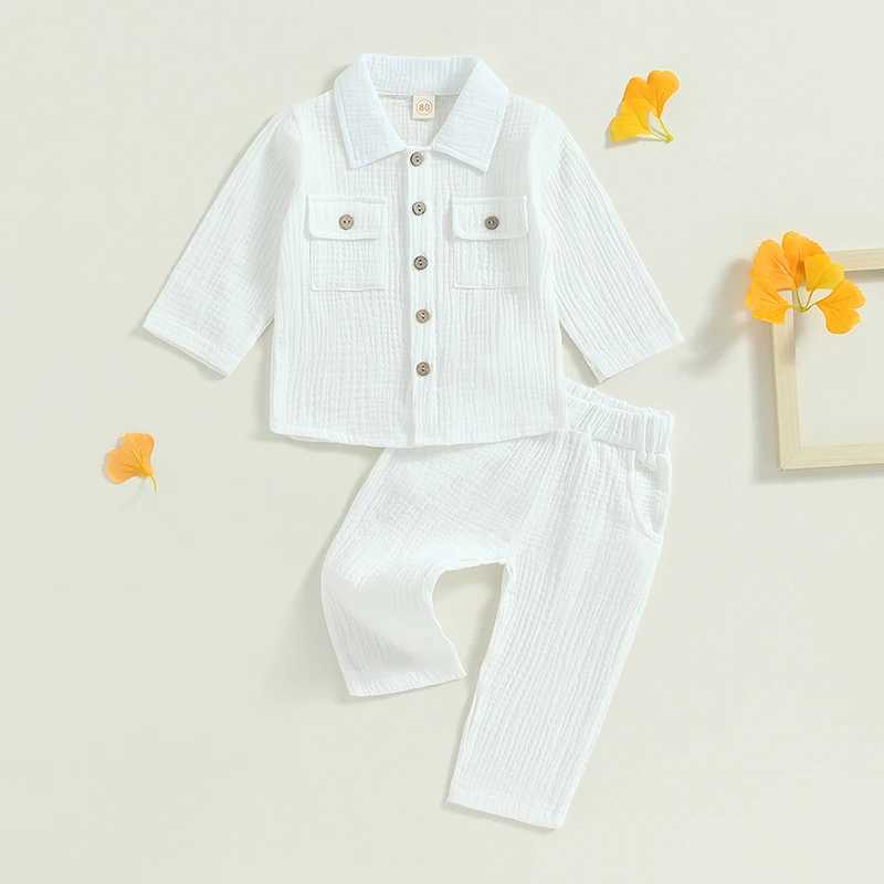 Clothing Sets 0-4Y Baby Boy Autumn Outfits Kids Long Sleeve Button Down Lapel Shirt with Pocket + Pants Set Toddler Casual Clothes R240708