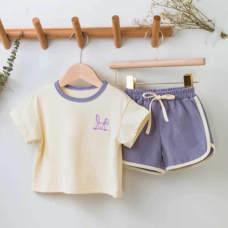 Clothing Sets Summer Baby Suit 0-2Y Cute Cartoon Embroidery T-shirt and Shorts 2 Pcs Boys Girls Suit Cotton Clothing R240708