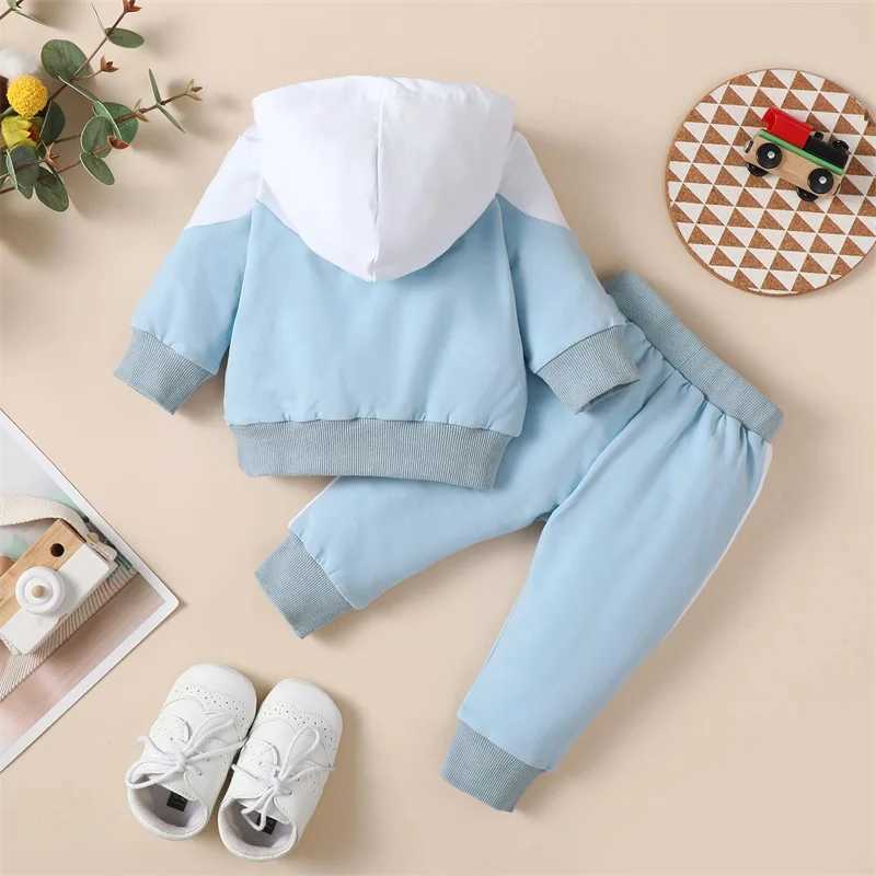Clothing Sets 0-18M Baby Boys Autumn Clothes Set Newborn Toddler Contrast Color Long Sleeve Zipper Hoodie + Pants Outfits Infant Tracksuits R240708
