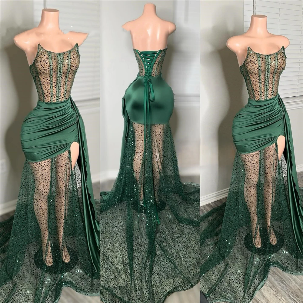 Green Strapless Short Prom Dress For Black Girls 2025 Birthday Party Dresses Pleats Homecoming Lace Up Mini tail Robe De Bal