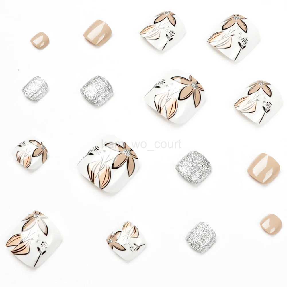 24P Fake Toenails With Glue French Line Glitter False Toe Nails Art Detachable Press On Toenails Acrylic Butterfly ToeNails TipsM240708