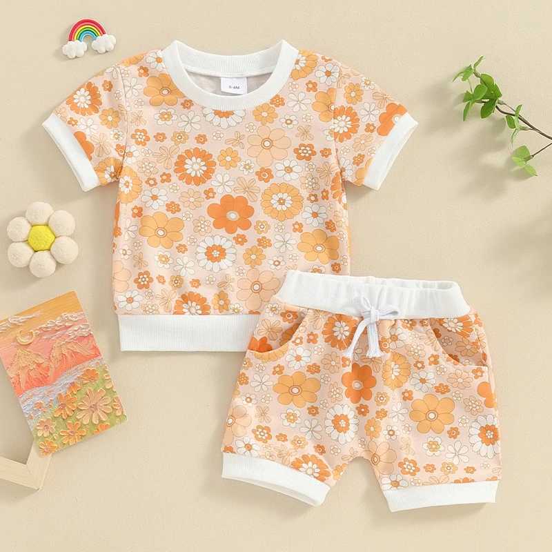Clothing Sets Lioraitiin Newborn Baby Girls Summer Clothes Sets Kids Casual Outfits Floral Print Short Sleeve T-shirts+Pocket Shorts Beachwear R240708