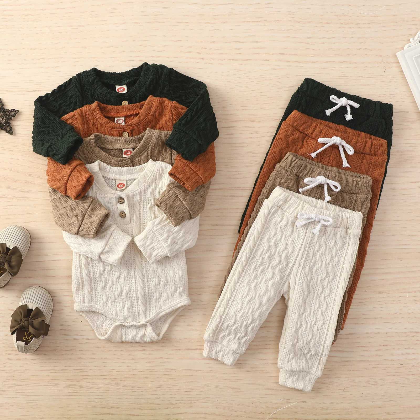 Clothing Sets Baby Girl Romper Tops Pants Suit Long Sleeve Round Neck Button Sweater Knitting Casual Trousers R240708
