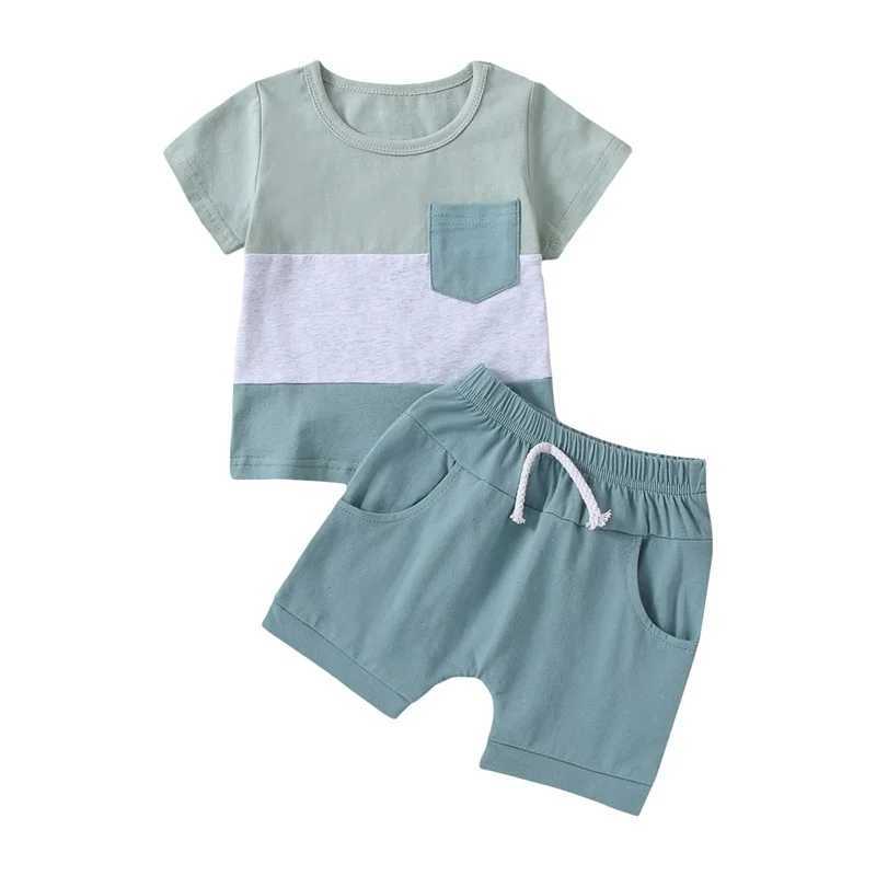 Clothing Sets 2022-12-21 Lioraitiin 0-3Years Toddler Boy 2Pcs Summer Clothes Set Short Sleeve Round Neck Stripe Print T-Shirt Solid Shorts R240708