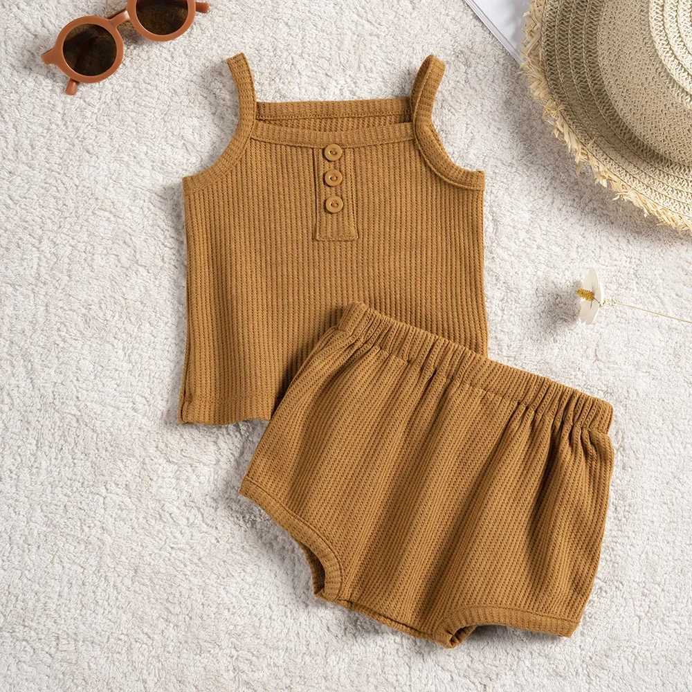 Clothing Sets Baby Clothes Sets Summer Toddler Girl Strap Suits Cotton Solid Baby Boy Tops Tee and Shorts Infant Tracksuit Newborn Sets R240708