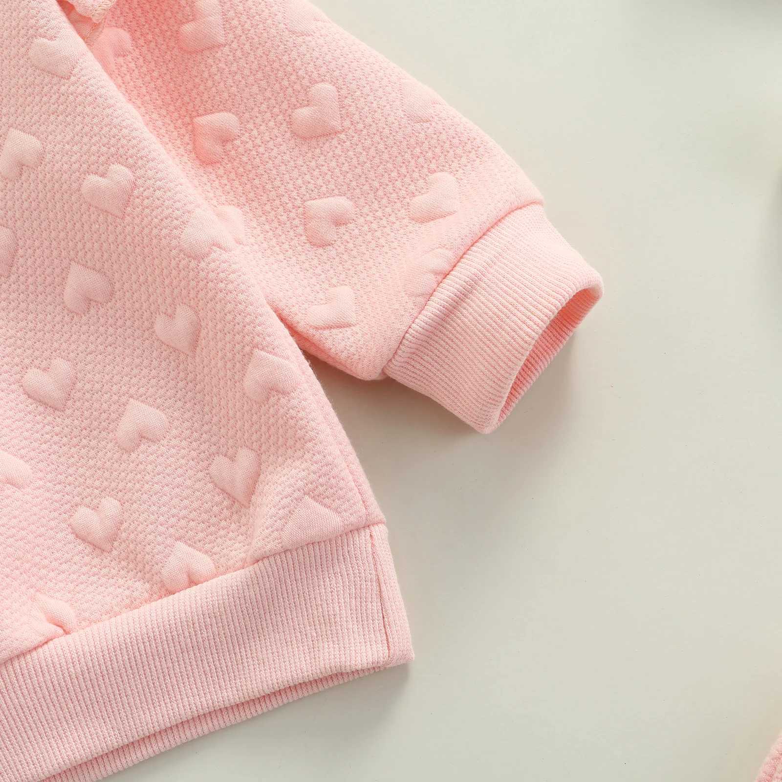 Clothing Sets Valentine 2 Pieces Kids Suit Set Solid Color O-Neck Long Sleeve Ruffle Tops+ Bowknot Trousers for Girls Pink 0-24 Months R240708