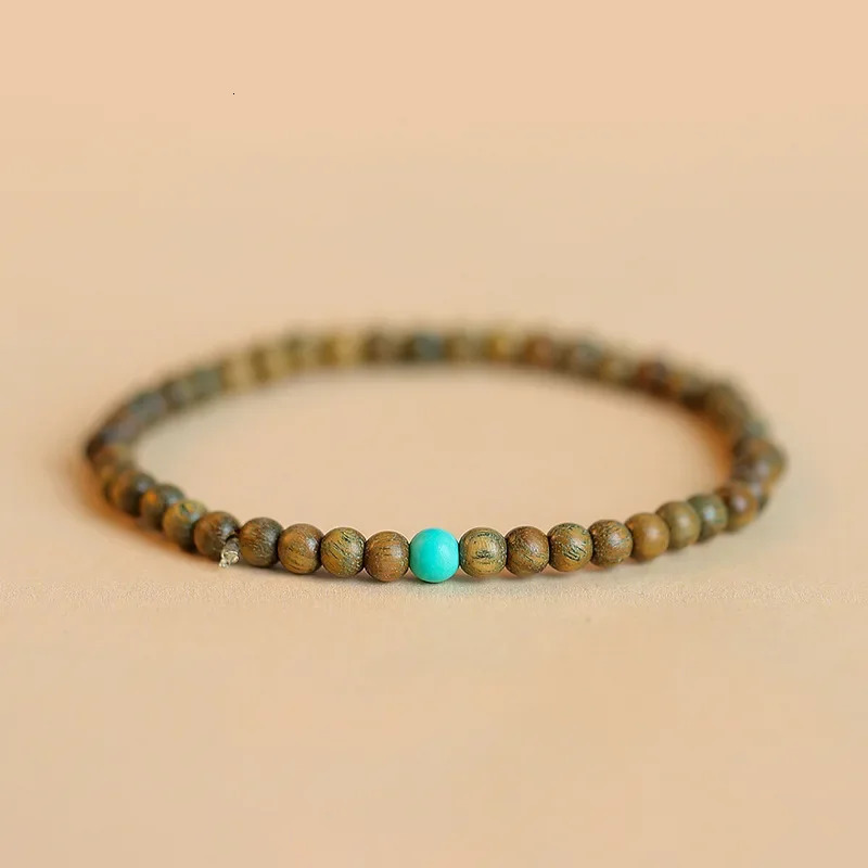 Minimalist Aromatic 4mm Natural Green Sandalwood and Stones Beads Thin Bracelets for Women Men Couples Vintage Jewelry YBR1010 240702