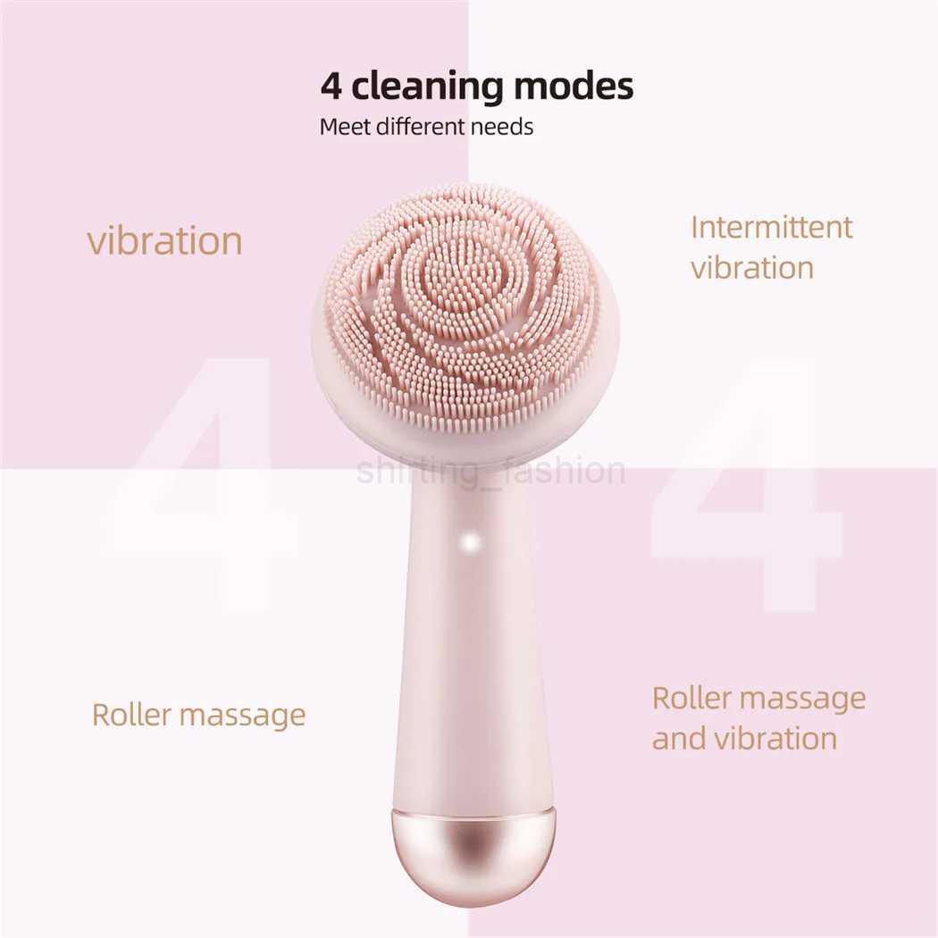 Electric Silicone Facial Brush Cleaner Vibration Roller Massage Pore Cleansing Instrument Waterproof Rechargeable Beauty ToolCL240708