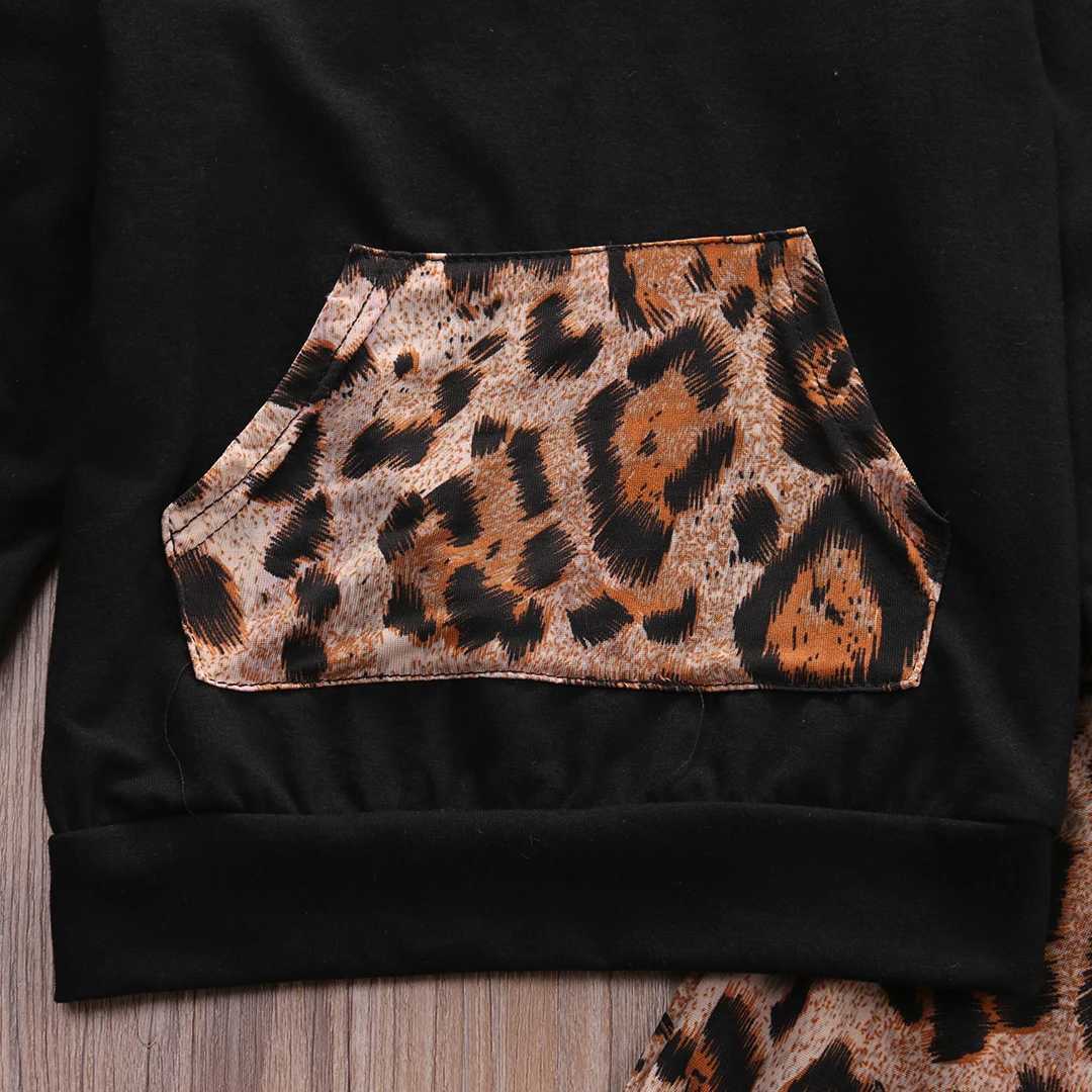 Clothing Sets 0-24M Baby Boys Spring Fall Clothes Set Newborn Toddler Long Sleeve Pocket Hoodies + Leopard Long Pants Infant Casual Outfits R240708