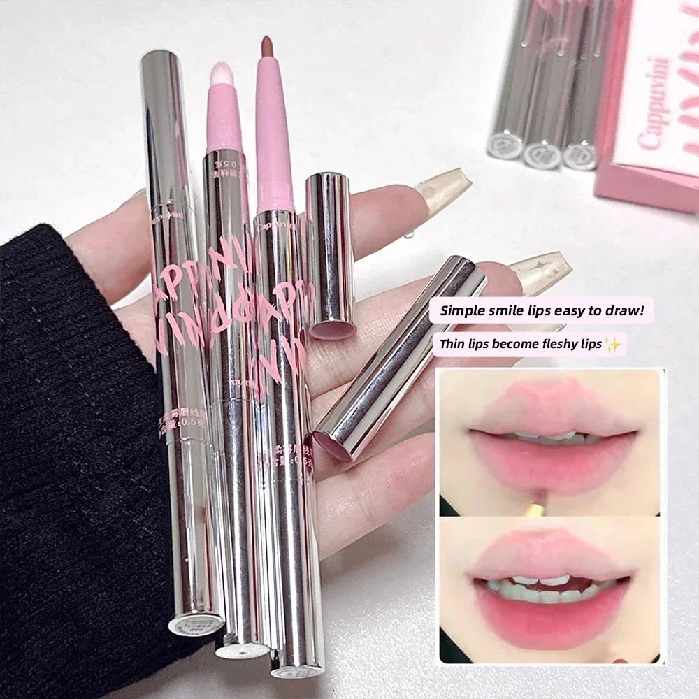 Lipliner matte lipstick pen silver tube waterproof durable lipstick contour non sticky cup lipstick pencil makeup 240705