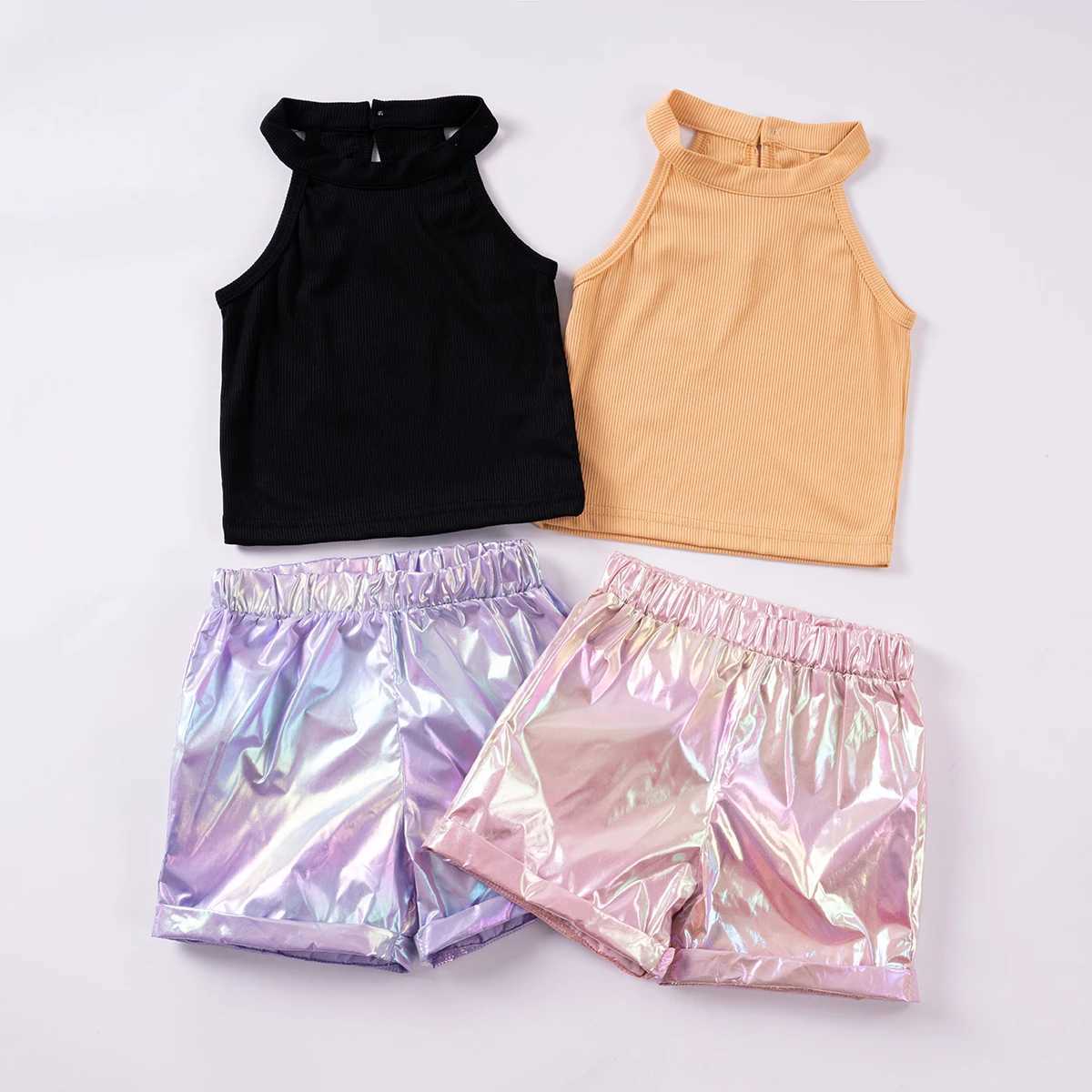 Clothing Sets Baby Girl Summer Set Solid Color Button Tank Top+Colorful Shorts for Casual and Comfortable Daily or Party Wear R240708
