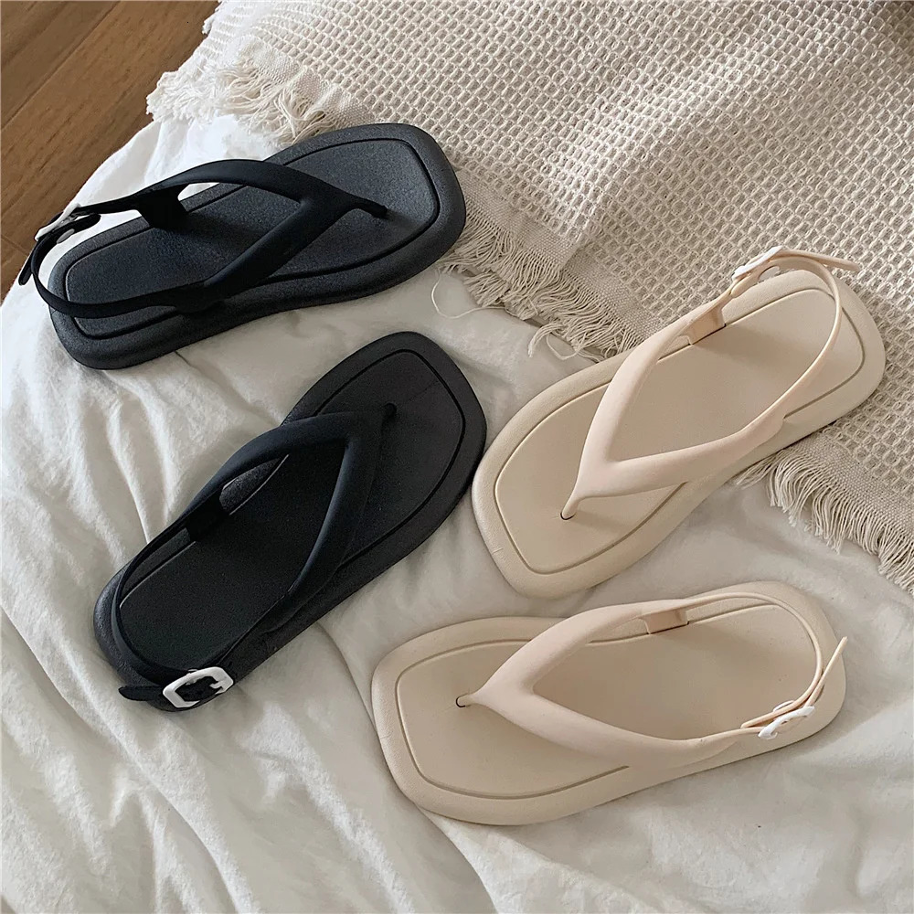 SP CITY Summer Fashion Personalized Womens Clip Toe Sandals Students Wear Simple Solid Beach Vacation Flip ps Soft Slipers 240702