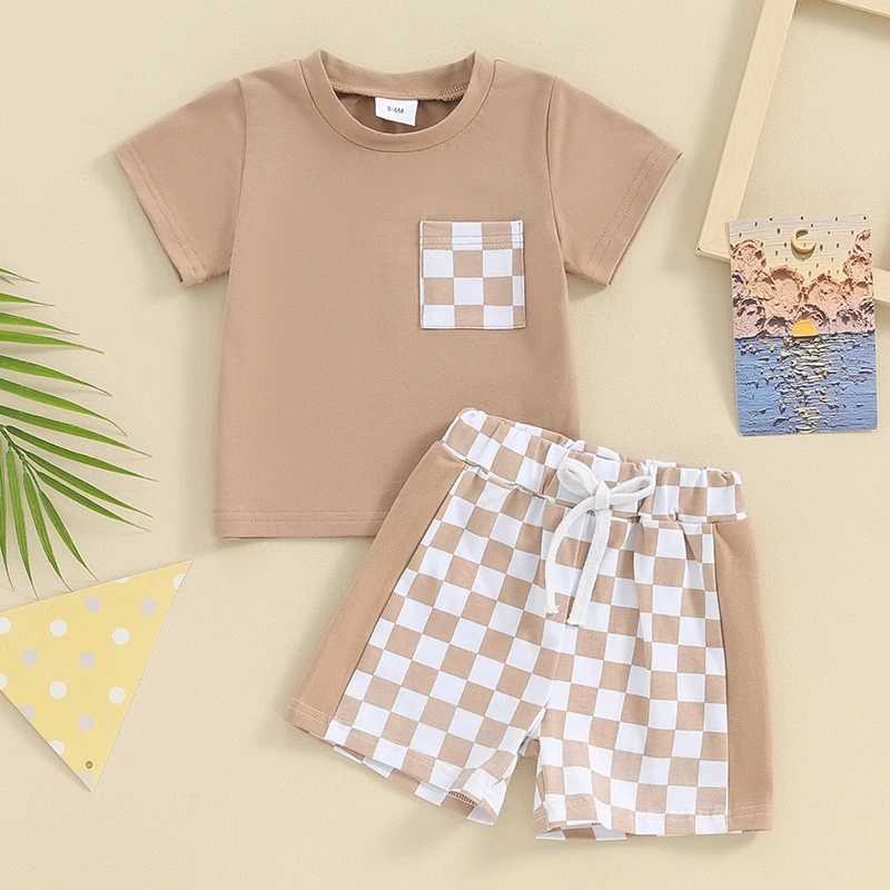Clothing Sets 2Pcs Baby Boy Summer Outfits Casual Short Sleeve Tops + Checkerboard Printed Shorts Set Toddler Boys Clothes