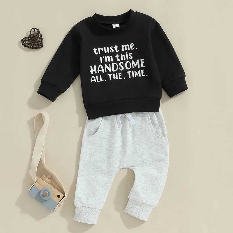 Clothing Sets 0-3Y Little Boy Spring Fall Outfits Letter Print Long Sleeve Sweatshirt and Pants Sets Toddler Clothes 2024 New Boys Tracksuits R240708