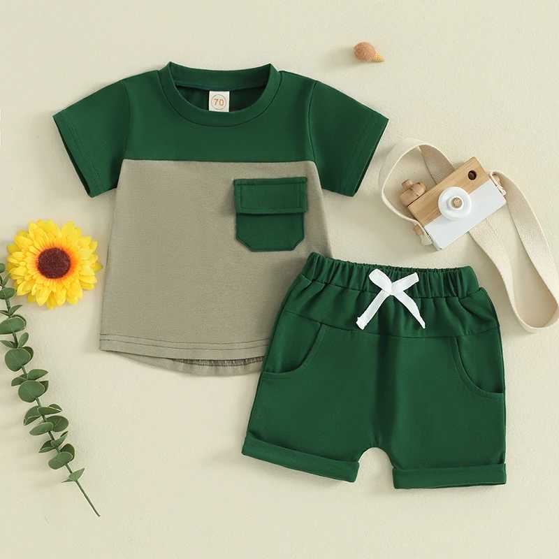 Clothing Sets Pudcoco 2Pcs Baby Boy Summer Outfits Short Sleeve Contrast Color T-Shirt + Pocket Shorts Set Toddler Clothes 0-3T R240708