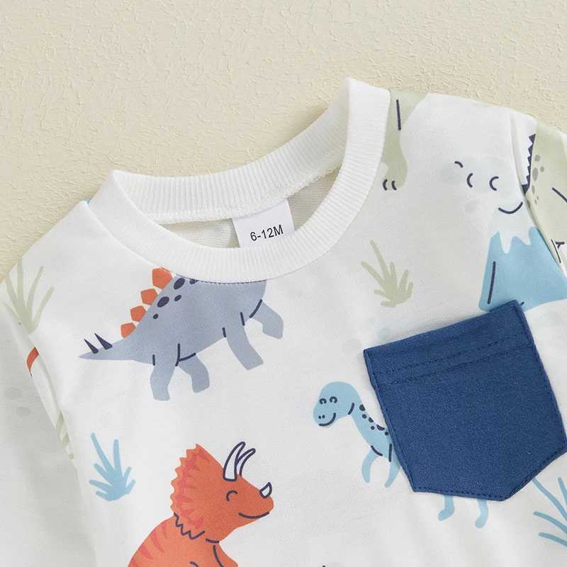 Clothing Sets Kids Boys Dinosaur Pant Outfits Long Sleeve Pullover Sweatshirt with Sweatpants sets Toddler Clothes 2024 New Autumn R240708