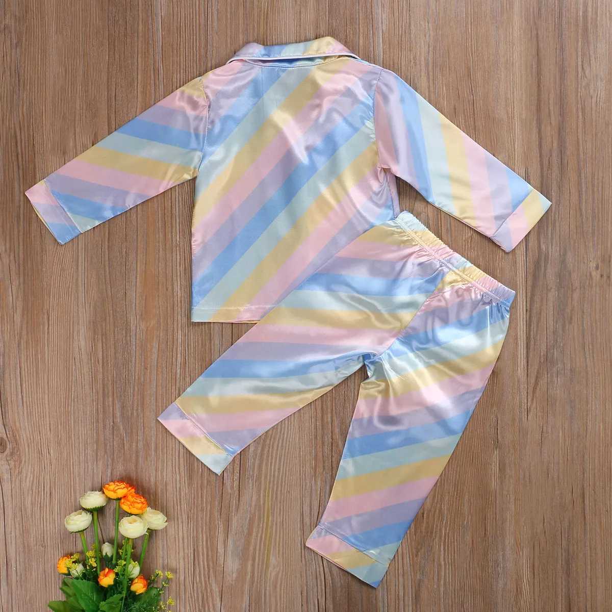 Clothing Sets 2020-06-17 Lioraitiin 2 Pcs Unisex Boy Girl Pajamas set Toddler Short/Long Sleeve Lapel Cardigan Elastic Waist Pants R240708