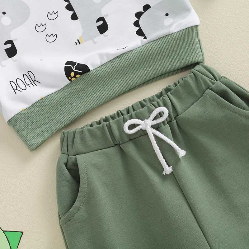 Clothing Sets Baby Boys Autumn Outfit Sets Dinosaur Print Long Sleeve Lapel Sweatshirt Tops and Pant Sets Toddler Tracksuits Boy Clothes R240708