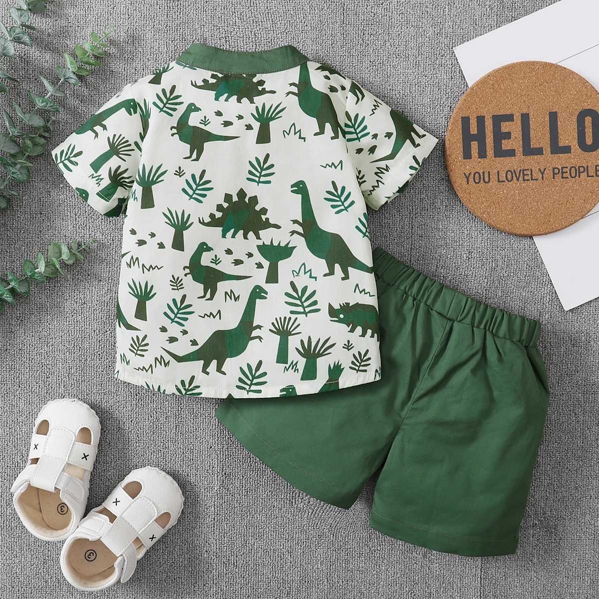 Clothing Sets Toddler Boy 2Pcs Summer Outfits Short Sleeve Button Down Shirt + Elastic Waist Shorts Set 6M-5T R240708