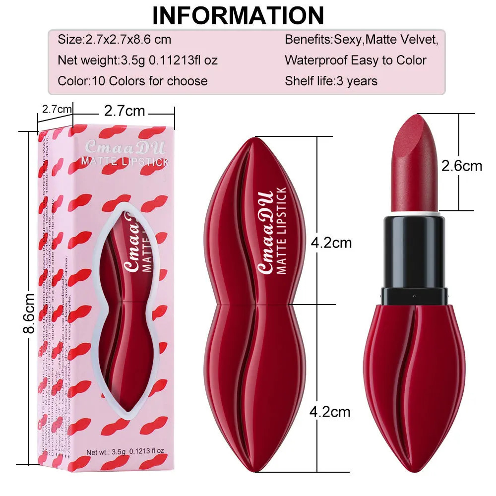 10 color matte lipstick velvet rich color rendering lipstick tool durable waterproof lipstick 240705