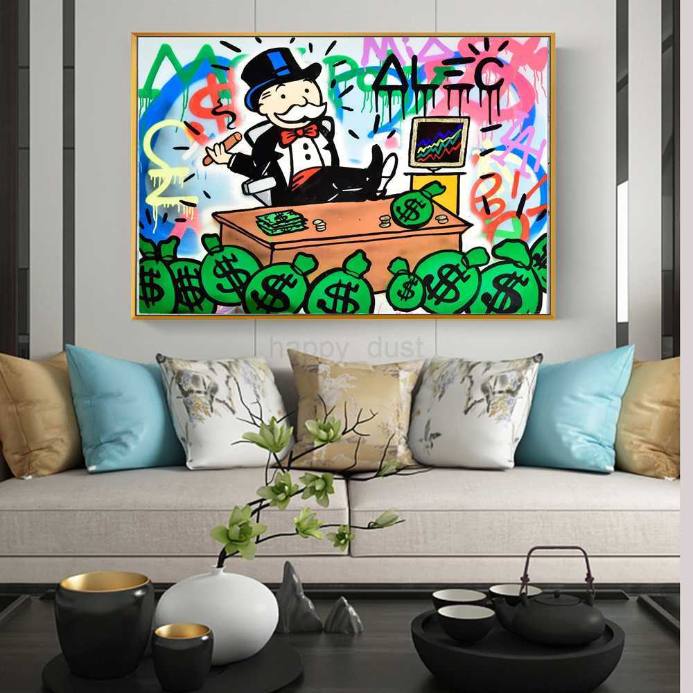 Alec Monopoly Rich Money Man Canvas Painting on the Wall Art Posters and Prints Graffiti Art Wall Pictures Home Decor CuadrosCL240708