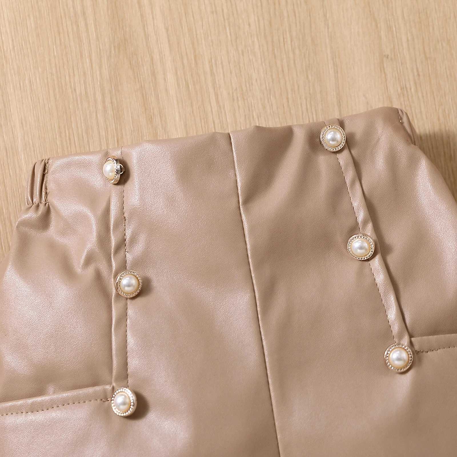 Clothing Sets 2023-02-21 Lioraitiin 0-6Years Toddler Girls 2Pcs Summer Outfit Sets Pink Short Sleeve Knit Ribbed Tops Brown Button Shorts R240708