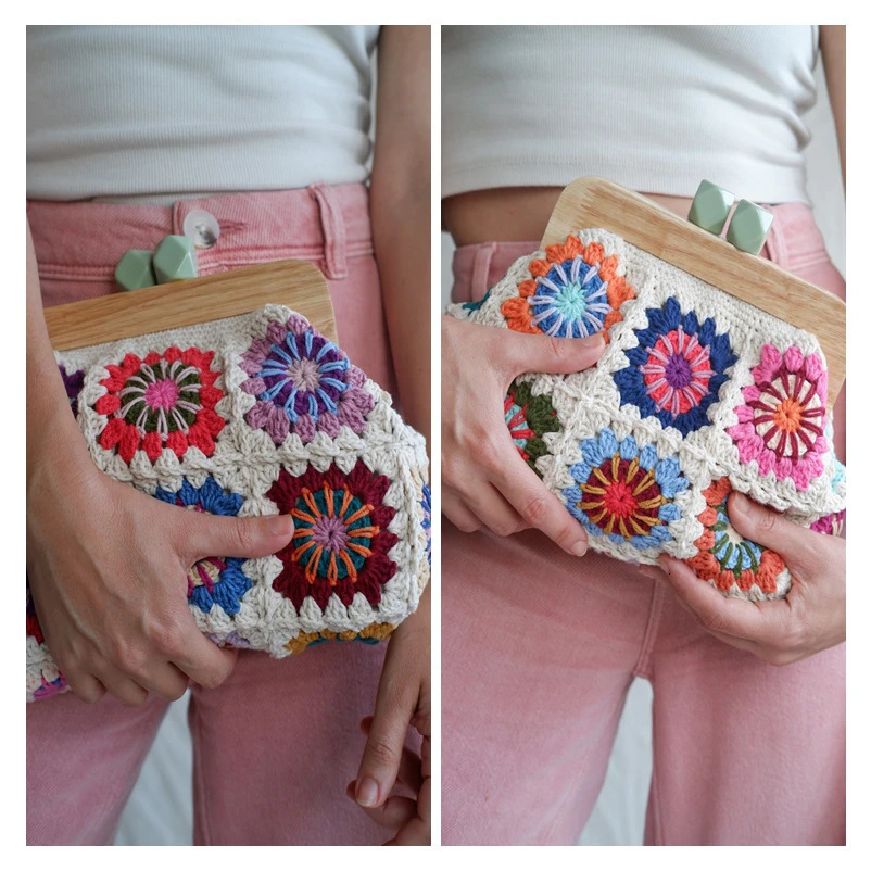 Crochet clutch chic granny square Gran handbag clasp purse woven Jacquard bag wholesale 240703 95d1 4