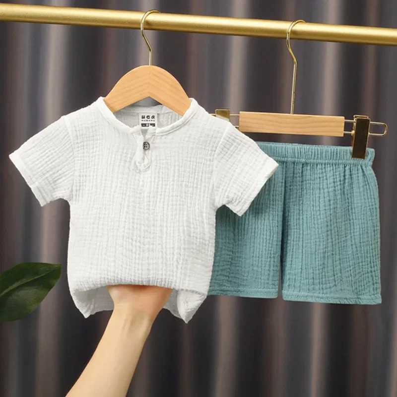 Clothing Sets 0-5Y Baby Summer Sets Solid Cotton Linen T-shirts+Elasctic Shorts Kids Clothes Casual Clothing Sets for Children Outfit Set R240708