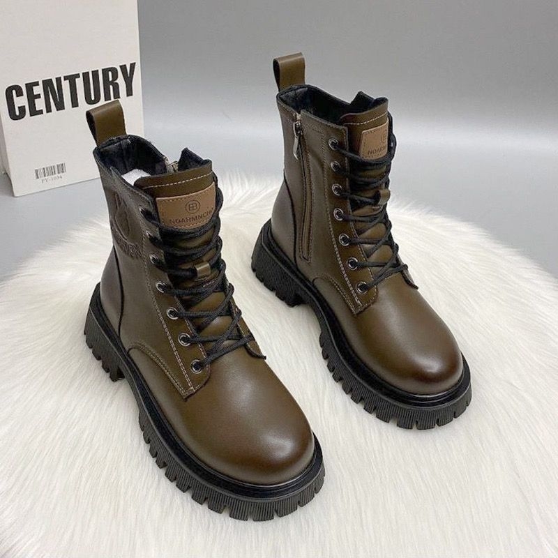 Soft leather thick soled Martin boots for women spring, summer autumn single boots winter plush British style popular Instagram trend