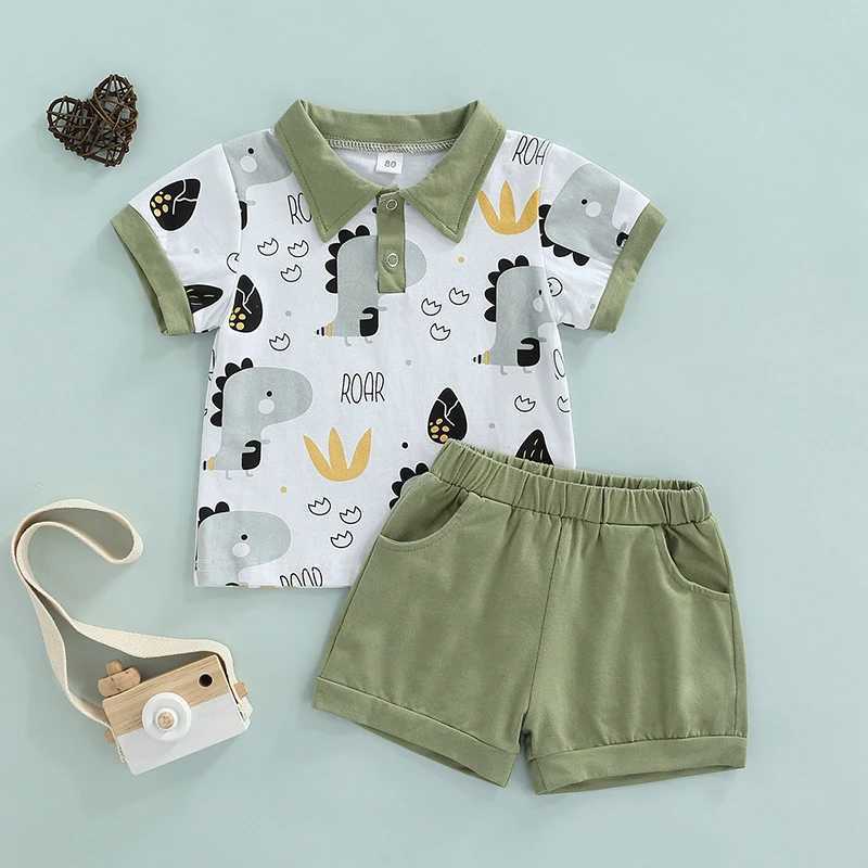 Clothing Sets 2022-03-12 6M-4T Lioraitiin Summer Toddler Kids Boys Casual Suit Cartoon Printed Short Sleeve Tops+Short Pants Clothes Set R240708