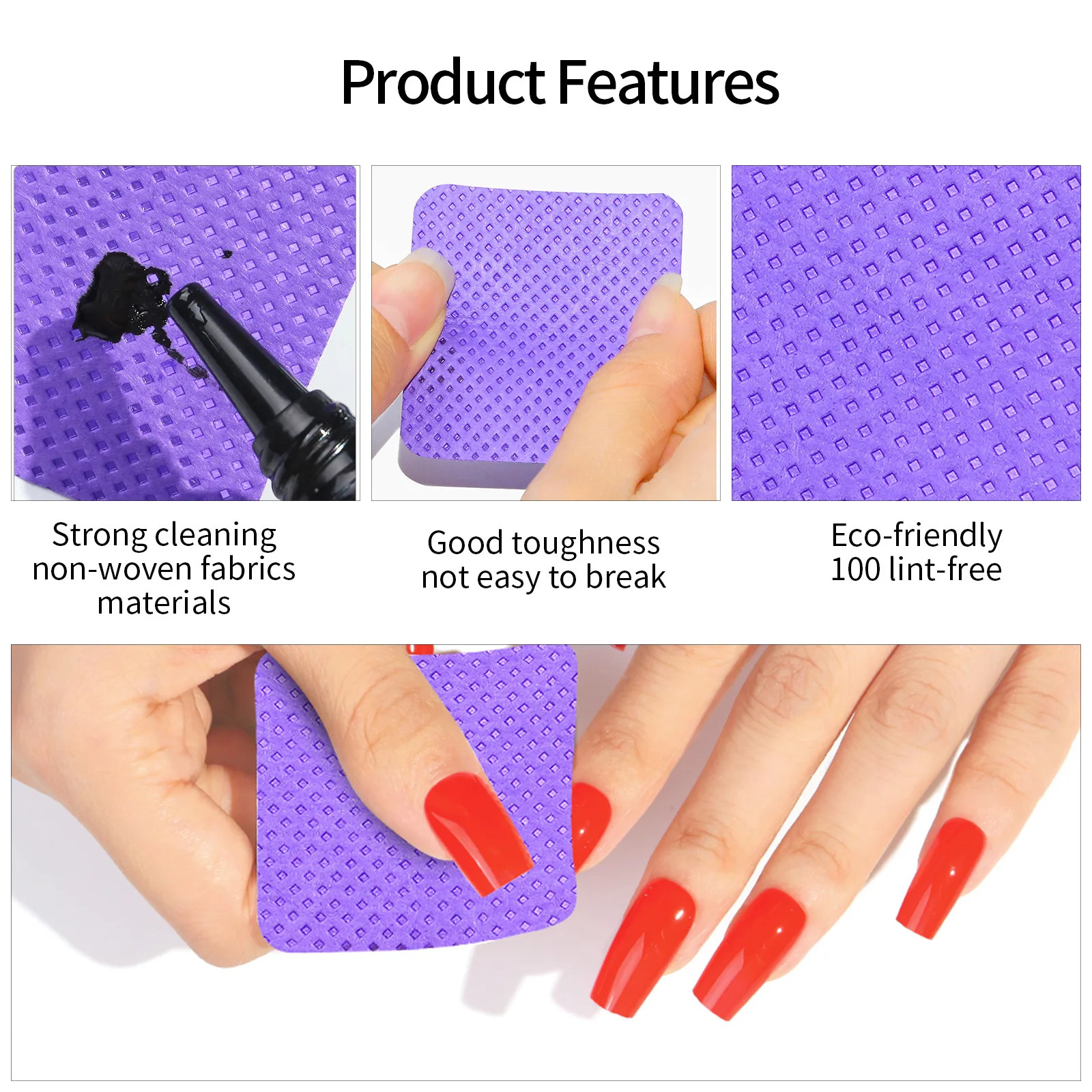 200pcs/box of lint free nail polish removing gel pink/purple adhesive wet towel eyelash glue cleaning cotton pad nail wet towel makeup tool 240705
